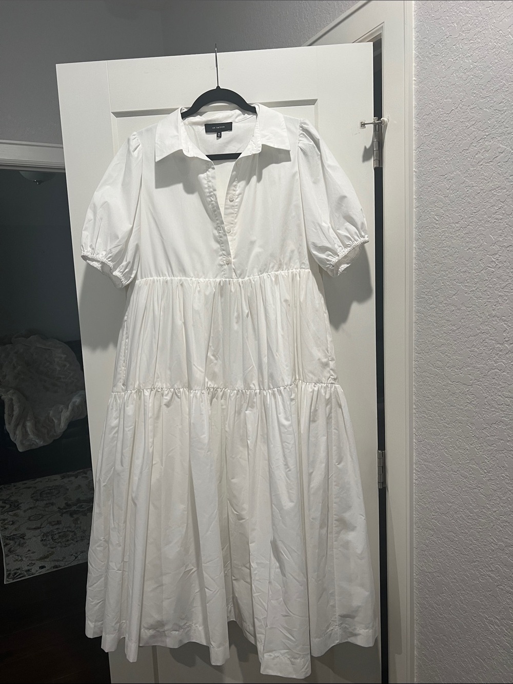 En Saison White Puff Sleeve Tiered Maxi Dress